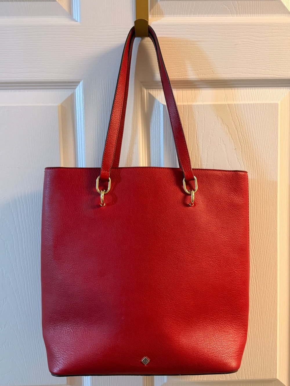 Antonio Melani Red Genuine Leather Tote Handbag Gold Hardware Large